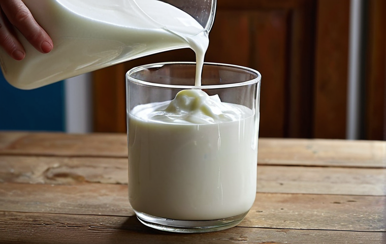 **
Bulgarian yogurt being made at home. Show the process of fermenting yogurt with milk and yogurt starter in a clean glass container. Focus on a traditional, homemade aesthetic.
**